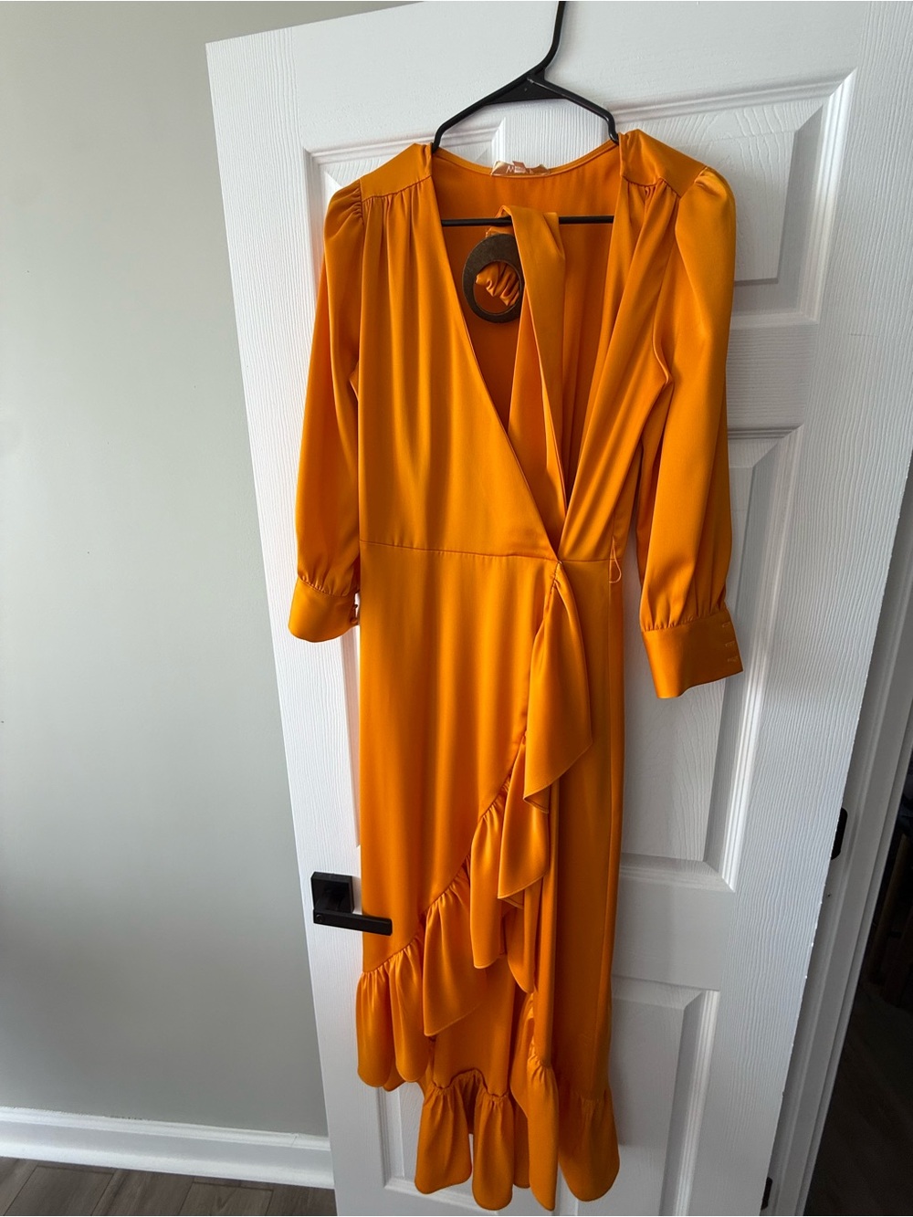 WAYF Orange Ruffle Wrap Midi Dress XS